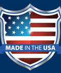Shield with American flag design and 'Made in the USA' text, representing American manufacturing.