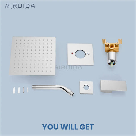 Rain Shower System With 8 Inch Square Showerhead, Easy Install 1-Handle Trim Kit, Chrome Finish, Stainless Steel Head And Brass Valve