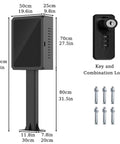 Image showing dimensions of Heavy Duty Exterior Ev Charger Lock Box With Secure Key Guard Waterproof Outdoor Station Cover.