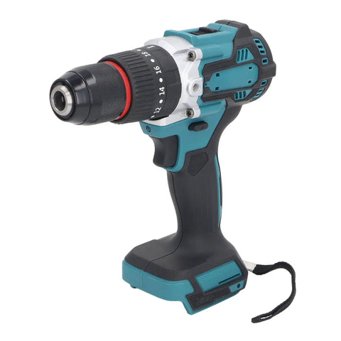 Pro Grade Cordless Drill With Badass 20 Plus 3 Torque Settings And Smooth Dual Speed Modes For Flawless Drilling Tapping And Heavy Duty Home Projects side view with half inch chuck.