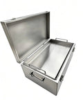 Badass Heavy Duty Rolling Stainless Steel Tool Box Portable Metal Storage Chest With Tray Rust Resistant open view with smooth interior.