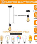 Industrial Mini Pendant Light Kit with E26 E27 Base Edison Vintage Style Black Cord Hanging Fixtures UL Listed illustration