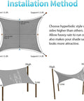 Installation method for Rectangle Sun Shade Sail 10 Feet By 13 Feet With UV Protected Breathable Fabric And Hardware Kit Included