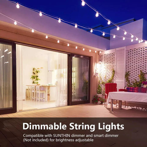 White Outdoor String Lights 96 Feet With 32 Shatterproof LED Bulbs Durable 18 Gauge Copper Wire Patio Garden Lights over deck