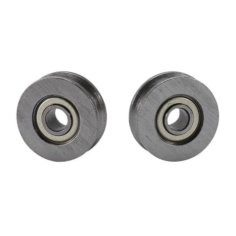 Rock Solid V Groove Ball Bearings With Slick Steel Pulley Wheels Heavy Duty Carbon Steel Guide Rail Rollers, pair showing smooth rollers.