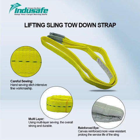 Heavy Duty 2 Pack 2 Inch By 6 Foot Lift Straps Made From 2 Ply Polyester For Hoist And Rigging, showing reinforced eye design.