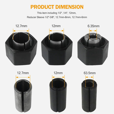 Replacement Collet And Nut Kit With Reducer Sleeves For Drywall Cutout Tools Includes 1/2 Inch, 1/4 Inch, 12mm, product dimensions