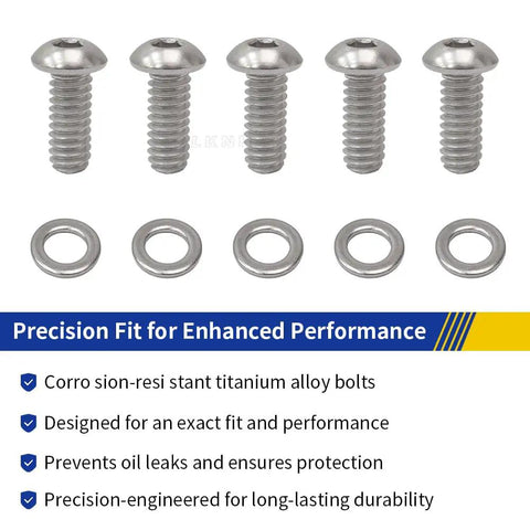Heavy Duty Titanium Derby Cover Screw Bolt Kit For Street Glide Dyna Softail Ultra Limited And Breakout With Sleek Black Finish, featuring titanium bolts and washers.