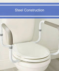 Heavy Duty White Steel Toilet Safety Rail Bathroom Grab Bar With Adjustable Width Support Frame Easy Peasy Install Latex Free Stability Handle For Home And Senior Care on toilet bowl.