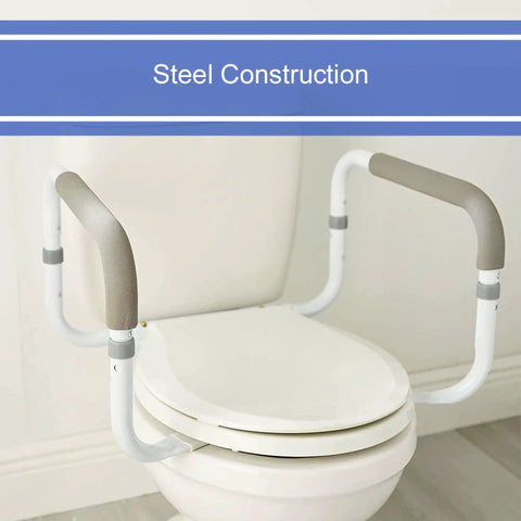 Heavy Duty White Steel Toilet Safety Rail Bathroom Grab Bar With Adjustable Width Support Frame Easy Peasy Install Latex Free Stability Handle For Home And Senior Care on toilet bowl.