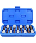 Nine Piece Chrome Alloy Steel Hex Socket Set With Square Drive Featuring Mirror Polish Sockets And Zinc Phosphate Bits in blue case.