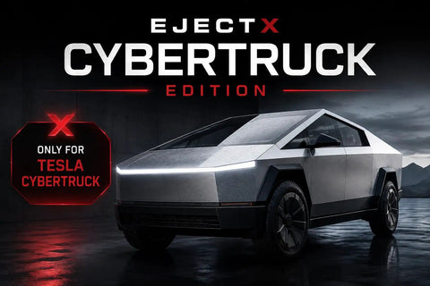 Tesla Supercharger Release Tool For Rapid Ev Cable Breakaway Keeps You Seated And Lets You Bail Out Fast Without Stepping Out Cybertruck Compatible Charging Aid on display by a Cybertruck.