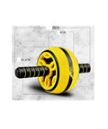 Rock Solid Ab Roller Wheel Detachable Core Crusher, 32cm wide, black and yellow, designed for portable exercise and easy assembly.