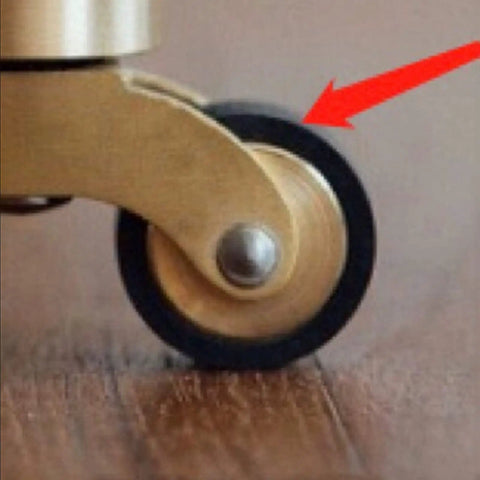 Heavy Duty Brass Rubber Caster Wheels For Furniture Move Like Butter Swivel Replacement Casters With Vintage Cup Base and Screw Mount silent glide close-up showing wheel detail.