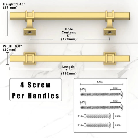 Top Tier Brushed Gold Cabinet Pulls 10 Pack 5 Inch Center To Center Modern Kitchen Cupboard Drawer Handles dimensions included.