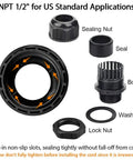 Five Pack NPT Half Inch Cable Glands Waterproof Adjustable 6-12mm Cable Connectors Black Nylon Joints With Gaskets Weatherproof Seals Easy Install Ideal For Outdoor And Indoor Electrical Enclosures shown with components labeled including sealing nut, seal, body, washer, and lock nut.
