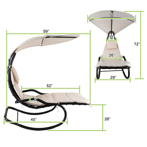 Outdoor Hammock Rocking Chaise Lounge Chair With Stand And Canopy Cozy Soft Cushion And Removable Headrest Recliner Swing dimensions
