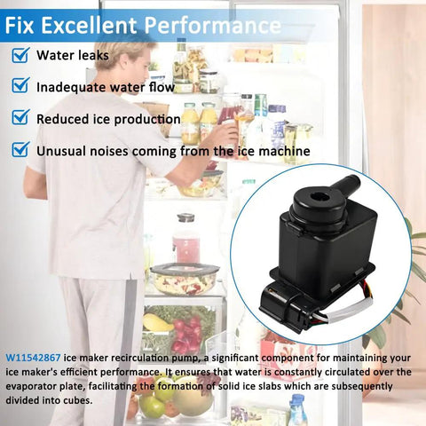 Ice Maker Recirculation Pump Water Assembly Kit Fixes Low Ice Production And No Ice Issues Improves Water Flow Over Evaporator Plate To Build Solid Ice Cubes For Your Home Fridge black pump