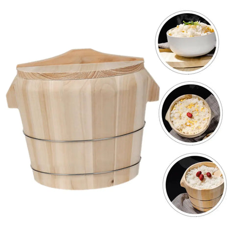 No Cap Premium Wooden Steamed Rice Bucket With Secure Lid Featuring Ultra Smooth Edges For Safe Handling Is The Ultimate Kitchen Go To For Prepping Fresh Meals Every Damn Day Straight Up.