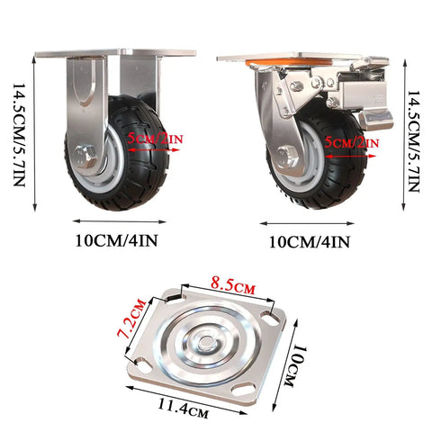 Built Tough 4 Inch Heavy Duty Rubber Casters Set Two Locking Swivel Wheels Plus Two Fixed Rollers Quiet Non Marking Industrial Casters for carts