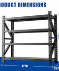 Rock Solid Four Tier Heavy Duty Garage Storage Shelves With 5000 Lb Capacity Adjustable Reinforced Steel Utility Rack dimensions 67W x 63H x 23.7D