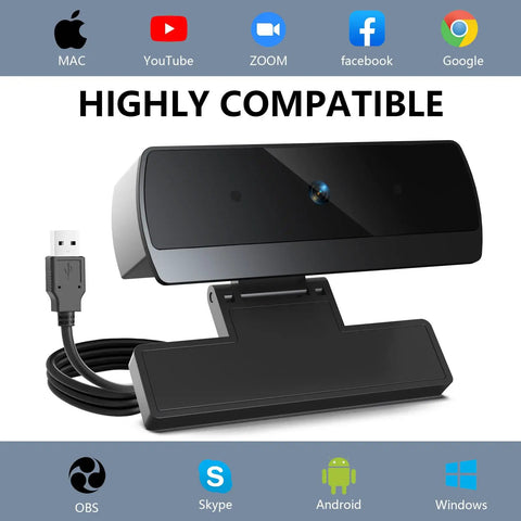 Crisp 1080P HD Webcam For PC Laptop And Desktop USB Streaming Camera With Built In Microphone Plug And Play displayed with compatible apps