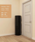 360 Degree Rotating Shoe Rack Vertical Space Saving Organizer Lazy Susan Entryway Footwear Tower in black, 43cm diameter, 127cm height.