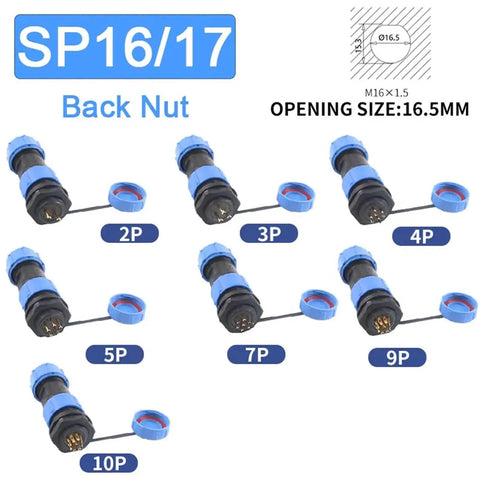 Panel Mount IP68 Waterproof Back Nut Connectors Socket For SP13 SP16 SP17 SP20 SP21 Heavy Duty Electrical Cable Wire Connector Set 9P 100 Sets