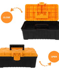Rugged Multilayer Plastic Toolbox With A Secure Snap Latch And Spacious Yet Compact Shape That Is Engineered To Be The Premier Grab And Go Hard Case For Tradespeople And Weekend Builders Craving Sweet Reliable Tool Storage, open view showing interior organization and grip handle.