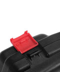 Close-up of the locking mechanism on Hardcore 12 Inch Hard Shell Case With Pluck Foam Custom Insert For Pistol Gopro Camera And Tools.