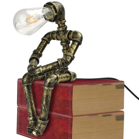 Steampunk Table Lamp With Robot Pipe Design In Bronze Industrial Desk Light For Office Bedroom And Living Room Vintage Retro Dope Loft Style Space