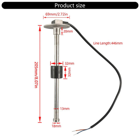Dead Accurate Fuel Sending Unit And Gauge Kit For Boat Car Truck 200Mm Stainless Steel Sensor with dimensions and wiring.
