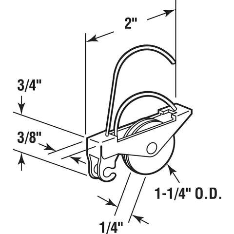 Diagram of 4 Pack Sliding Screen Door Tension Spring Rollers with measurements for KDEX20 series, showcasing 1-1/4 concave steel bearing.