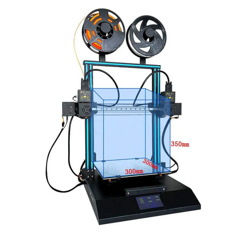 TL D3 Pro Dual Extruder 3D Printer With 300 Degree Hotend Silent Tmc2209 Drives 600W Power Supply in 350mm workspace.