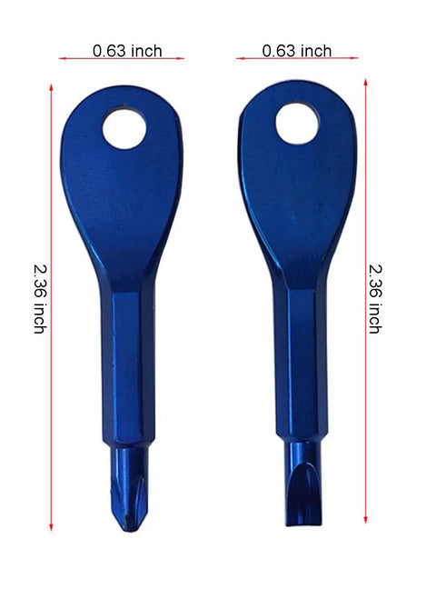 Two Pack Mini Key Shape Screwdriver Set With Flathead And Phillips Bits, Stainless Steel Key Chain Tools, dimensions labeled