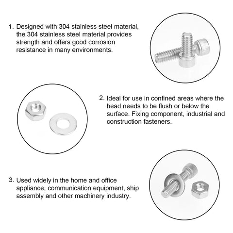 Top Shelf Solid 66 Piece 1/4-20 Hex Socket Head Cap Screw And Nut Washer Assortment Kit Packed With 304 Stainless Steel Bolts and washers.