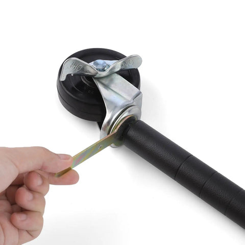 Tough-As-Nails 3 Inch Heavy-Duty Caster Wheels With Adapters 1/4-20 Threaded Stem showing black rubber wheel and locking mechanism.