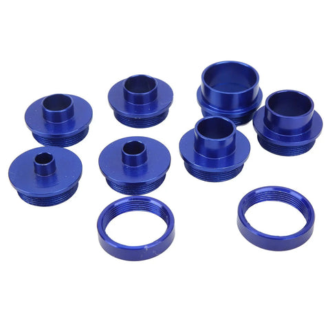 Boss Level 10 Piece Router Template Guide Bushing Set With Lock Nuts featuring blue aluminum adaptors for woodworking.