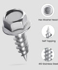 Heavy Duty 8 X One Half Inch Self Tapping Gutter Screws 220 Pack 410 Stainless Steel Sheet Metal Fasteners Hex Washer Head.
