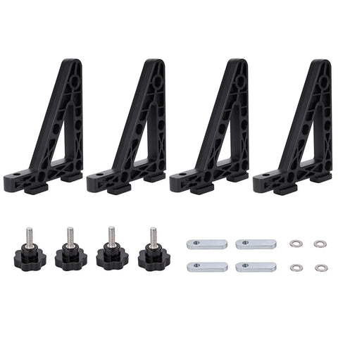 Heavy Duty T Slot Load Stops Lock Your Rig Down Tight On Truck Bed Bars No Sweat Tool Free Install, Pack of 4 black aluminum stops.