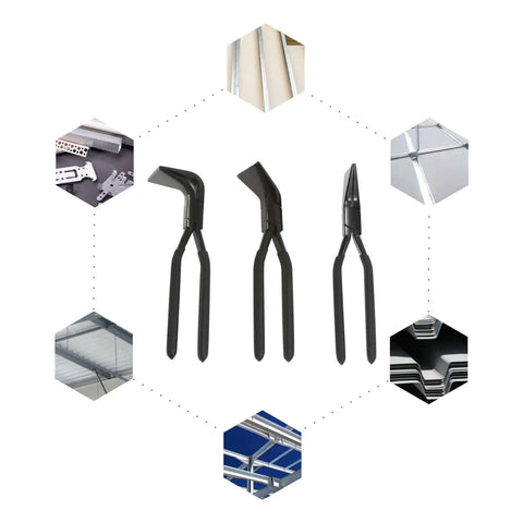 Three Piece Hand Seamer Set For Sheet Metal, Pro Grade Bending Pliers With Ergonomic Handles, 45 and 90 Degree Pliers