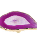 Pack Of Four Rose Red Agate Slice Drawer Knobs With Gold Plated Edges For Kitchen Cabinets featuring a vibrant purple agate slice.
