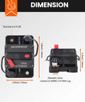 Tough As Nails 150 Amp Manual Reset Inline Circuit Breaker Waterproof DC 12V to 48V dimensions with stud size and connection details.