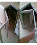 Knockout DTC 135 Degree Corner Cabinet Hinge Replacement For Bifold Doors showing installation in a corner cabinet with open doors.