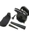 Powerful 1000W Electric Hand Blower For Computer Keyboards And Household Dust Removal High Speed Airflow Compact Portable Cleaning Setup No Sweat Grime Eraser Tool alongside two nozzles and dust bag.
