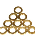 Gotta Have These Slick Gold Titanium Flat Washers M5 Size 10 Pack Heavy Duty Bicycle Hardware showing ten flat washers in a pyramid shape.