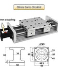 Rock Solid Heavy Duty Ball Screw Slide Table With 80Kg Load Capacity And 0.03Mm Slick Positioning Aluminum Housing Ip54 Dust Shield For Cnc Machining And Shop Setup, featuring 60mm servo bracket with coupling.