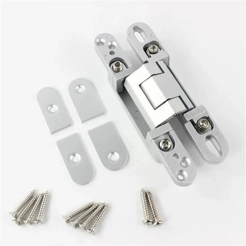Top Shelf Premium Hidden Door Hinges 140Mm Dimensional Adjustable Invisible Cabinet Hardware Pack Of Two Matte Gold Finish on white background.