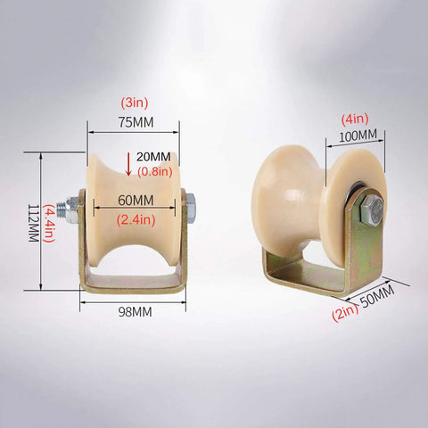 Heavy Duty Nylon Arc Track Rollers That Roll Like Butter With Precision Bearings, 75mm and 100mm wheels for sliding gates.