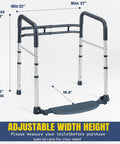 Heavy Duty Bathroom Safety Rails With Footrest And Non Slip Rubber Feet Straight Up Solid Support For Seniors, adjustable width and height.